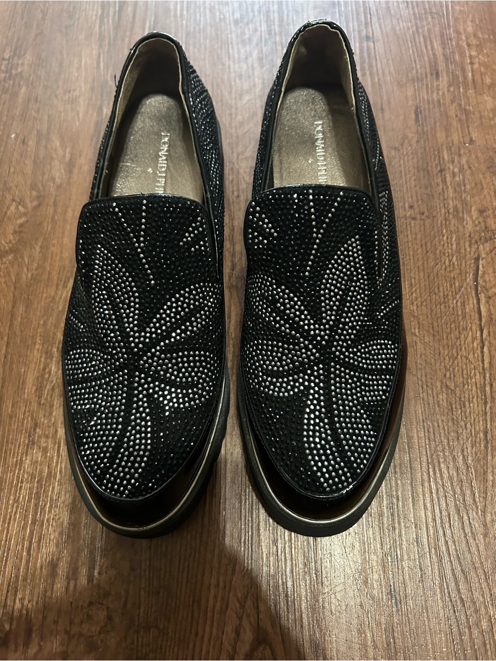 Donald J. Pliner Black Crystal-Studded Slip-On Loafers